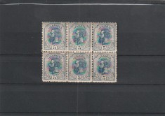 ROMANIA 1893-1908 LP 51 d SPIC DE GRAU 5 BANI BLOC DE 6 TIMBRE MNH NESTAMPILAT