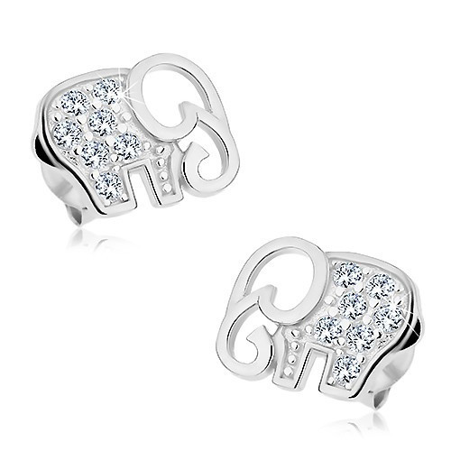 Cercei cu șurub din argint 925 - elefant strălucitor decorat cu zirconii  transparente | Okazii.ro