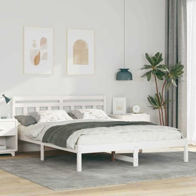 Cadru de pat cu headboard Alb Lemn de brad foto