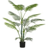 HOMCOM Palmă artificială cu 16 frunze de plastic, plantă artificială rezistentă la UV cu ghiveci de plastic, pentru interior și exterior, Verde | Aoso
