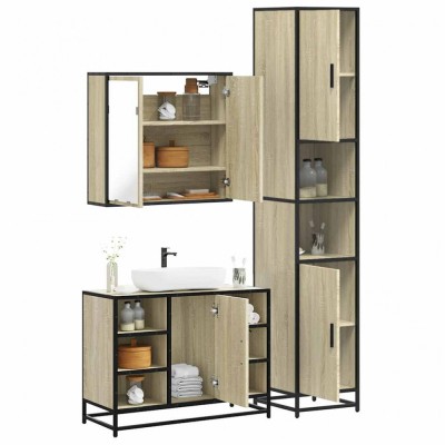 Set mobilier de baie, 3 piese, stejar sonoma, lemn prelucrat foto