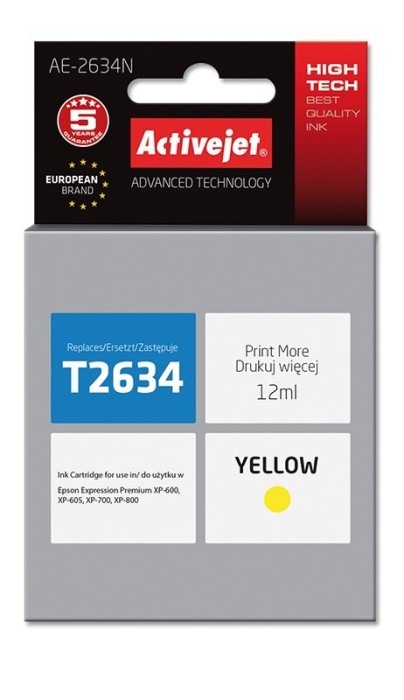 Cartus compatibil T2634 yellow pentru Epson, Premium Activejet, Garantie 5 ani