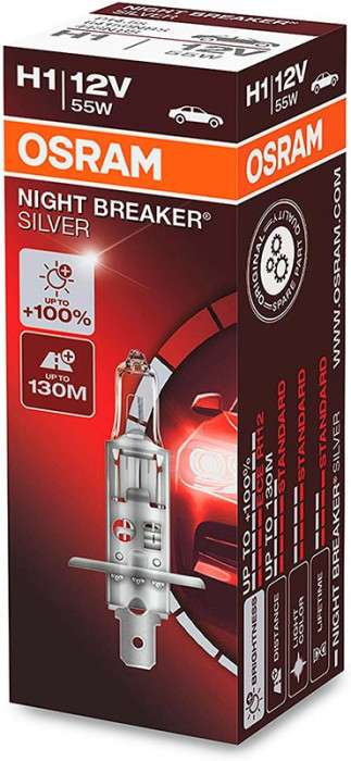 Bec Osram H1 12V 55W Night Breaker Silver +100% 64150NBS