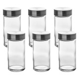 Set 6 borcane condimente 5Five din sticla, 80 ml, capac inox, transparent Household NewTrend