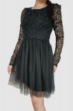 Rochie eleganta cu fusta de tulle, in clos, din dantela, negru, XS
