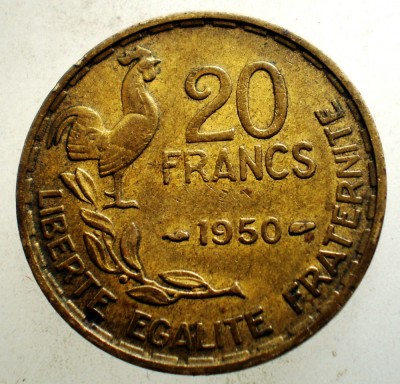 1.652 FRANTA 20 FRANCS FRANCI 1950 GEORGES GUIRAUD 3 plumes foto