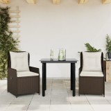 VidaXL Set mobilier de grădină cu perne, 3 piese, maro, poliratan