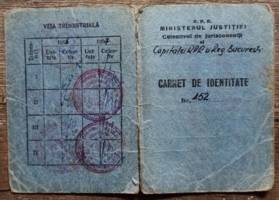 Carnet identitate Colectivul de Jurisconsulti al Capitalei RPR si Reg. Bucuresti foto