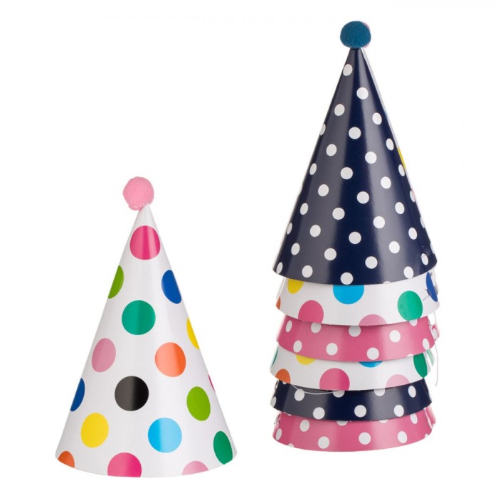 Coifuri Petrecere Carton, Set 6 Bucăți, Multicolor, Pompon 16cm