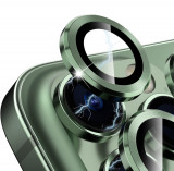 Sticla de protectie camere cu cadru din aluminiu pentru iPhone 15, Verde, Oem