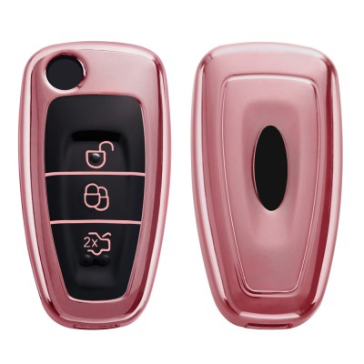 Husa Cheie Auto pentru Ford - 3 Butoane, Silicon, Rose Gold, 48039.93 foto