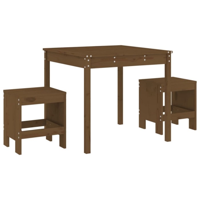 Set bistro de gradina, maro miere, 3 piese, lemn masiv de pin