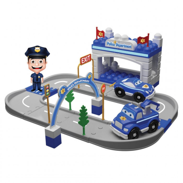 Set de joaca sectie de politie cu 2 vehicule incluse Magic Blocks 52 piese