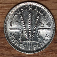 Australia - moneda de colectie - 3 pence 1964 argint - Elisabeta II - aUNC