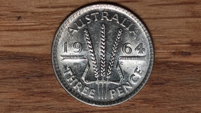 Australia - moneda de colectie - 3 pence 1964 argint - Elisabeta II - aUNC