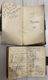 Lot Agendă + Carnetel interbelice rom&acirc;nești / 14 x 7, 5 cm si 10 x 7 cm / au apartinut unui avocat din Bucuresti / multe nume cunoscute / istorie