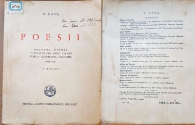 F218-I-D. NANU-POESII 192-1934 Cartea Romaneasca Bucuresti stare foarte buna. foto
