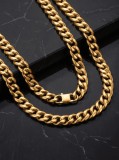 Lant Barbati Cuban Link, Inox 316L Placat Aur 14K, Grosime 0.9 cm, 55 cm &ndash; 78