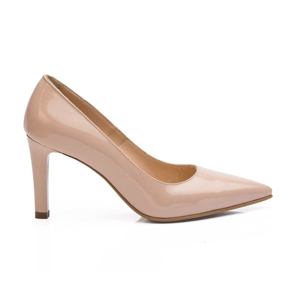 Pantofi stiletto nude cu toc mediu din piele naturala lacuita, 36 |  Okazii.ro