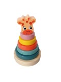 Jucarie Interactiva pentru Copii, Piramida Multicolora cu Girafa Zambitoare, din Lemn, 14x10 cm