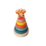 Jucarie Interactiva pentru Copii, Piramida Multicolora cu Girafa Zambitoare, din Lemn, 14x10 cm