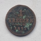 Austrai, Imperiul 1 Kreuzer 1851 km # 2185 moneda din cupru