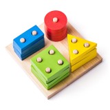 Woodyland Tabla Sortat si Stivuit Forme din Lemn, Joc Educativ Montessori, 2 ani+