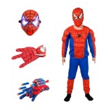 Set costum clasic Spiderman KidMania&reg; cu muschi, masca cu lumini si doua manusi lansator pentru copii 3-5 ani 90-110 cm