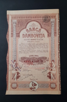 Actiune la purtator , 1928 , Banca Dambovita / titlu de 20 actiuni , Targoviste foto