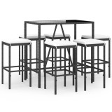 Cumpara ieftin Set bar de gradina, 7 piese, cu perne, negru, poliratan