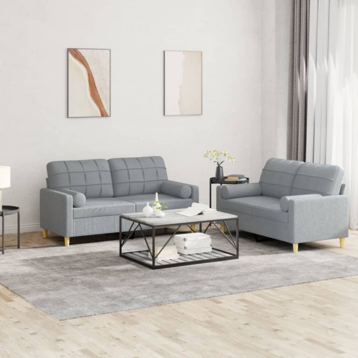 Gossi set de canapele cu perne, 2 piese, gri deschis, material textil