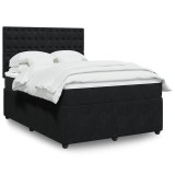 VidaXL Pat box spring cu saltea, negru, 160x200 cm, catifea