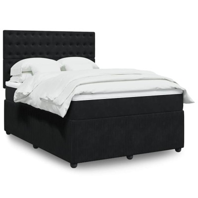 Gossi pat box spring cu saltea, negru, 140x190 cm, catifea foto