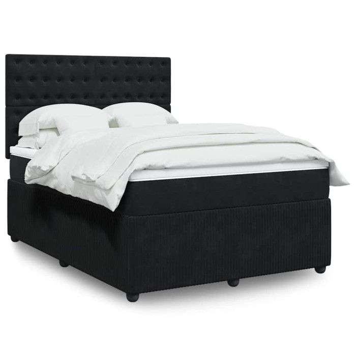 Gossi pat box spring cu saltea, negru, 140x190 cm, catifea