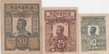 Set Romania 1917: 10 Bani, 25 Bani, 50 Bani Ferdinand I, stare F+