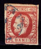 Cumpara ieftin ✅ RO 1871/72 ,LP 30 a ,&quot;Carol I cu barba- nedant.&quot;,5 B rosu , stampilat , mic defect in colt