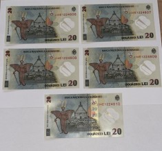 5 bancnote 20 DE LEI (serii consecutive)