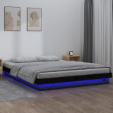 Cadru pat LED King Size, negru, 150x200 cm, lemn masiv GartenMobel Dekor, vidaXL
