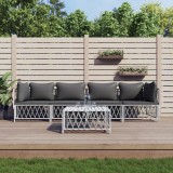vidaXL Set mobilier gradina 5 piese alb cu perne otel textilena