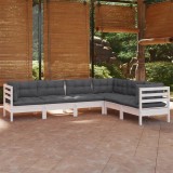 Gossi set mobilier de gradina cu perne, 6 piese, alb, lemn masiv pin
