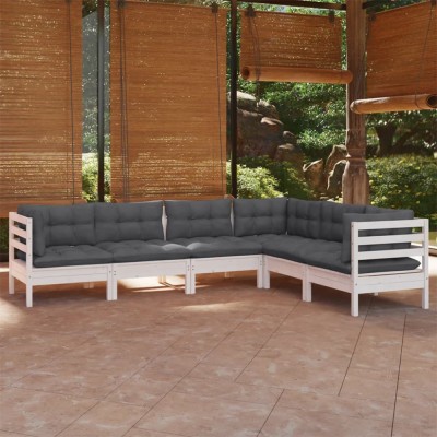 vidaXL Set mobilier de grădină cu perne, 6 piese, alb, lemn masiv pin 3096684 foto