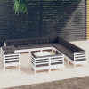 VidaXL Set mobilier grădină cu perne, 14 piese, alb, lemn masiv pin