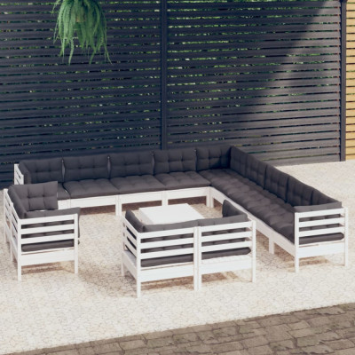 vidaXL Set mobilier grădină cu perne, 14 piese, alb, lemn masiv pin foto