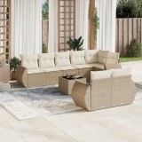 Set Canapele Gradina 9 Piese vidaXL, Poliratan Bej, Perne Incluse, Huse Lavabile, Masa Sticla, Modular