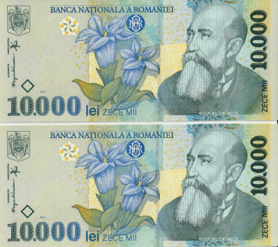 Romania, 1x10000 lei 1999, UNC_Isarescu_serie mica 0006B... foto