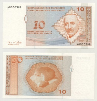 BOSNIA HERTEGOVINA █ bancnota █ 10 Konvertibilnih Marka █ 1998 █ P-64 █ SRB █ UNC █ necirculata foto