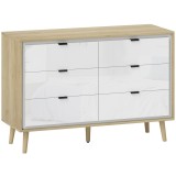 HOMCOM Comodă cu 6 Sertare din Lemn 110x40x75 cm Alb Lucios și Stejar | Aosom Romania