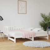 Pat de zi extensibil, alb, 2x(90x190) cm, lemn masiv de pin