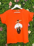 Cumpara ieftin Tricou Orange din Bumbac Dama cu Palarie