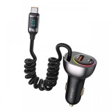 Usams Set Incarcator Auto Dual port USB si Type-C, Fast Charge Digital Display, PD, 60W, cu cablu Type-C, Negru